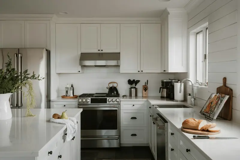 Bright kitchen with modern lighting